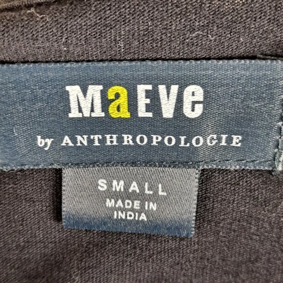 Maeve by Anthropologie Size S Black Short Sleeve Tshirt Asymmetric Ruffle Hem - Picture 8 of 11